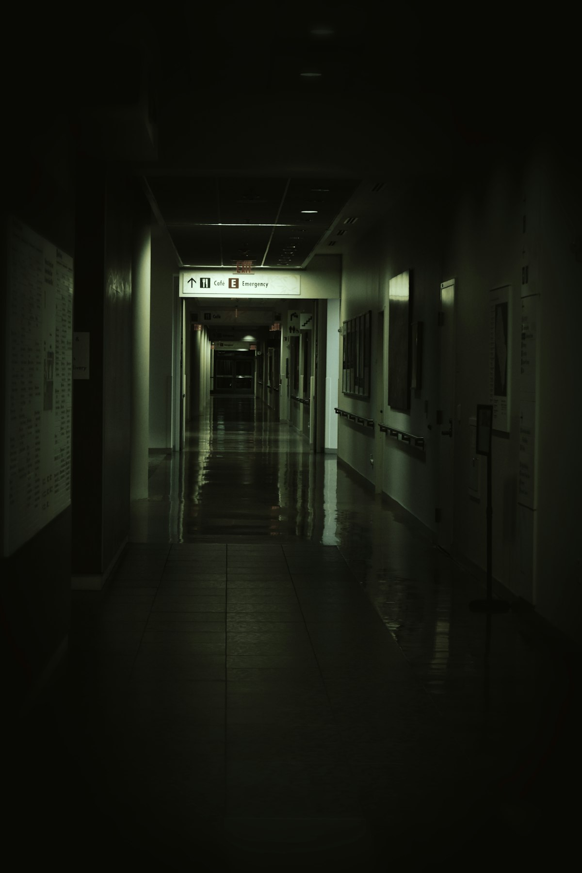 Dim hospital corridor